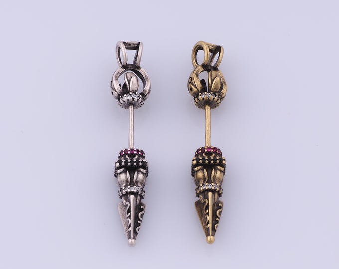 Vajra Pestle Pendant,18K Gold Filled Vajra Pestle Necklace, Micropavé CZ Vajra Pestle Pendant, DIY jewelry Making Accessories,42.5x8x8mm