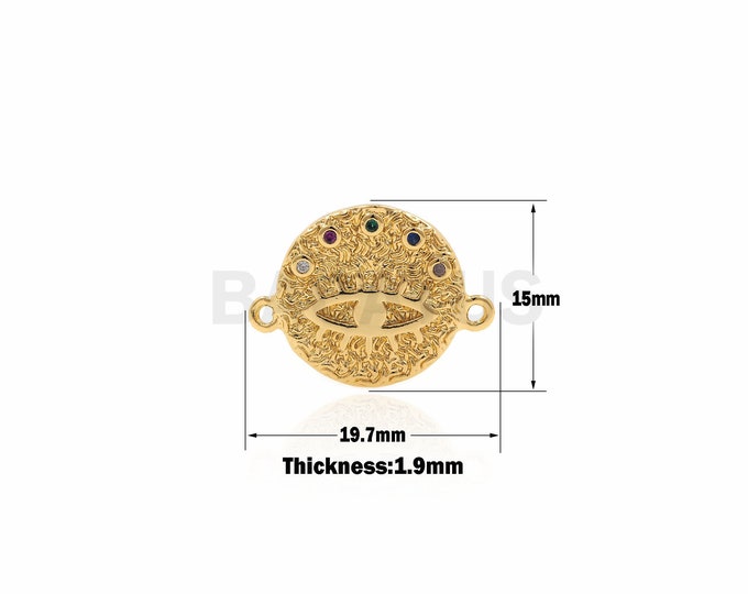 Colorful Round Eye Coin,CZ Micro Pave crystal Eye connectors,Gold plated Bracelet Coin  15x19.7x1.9 mm 1pcs