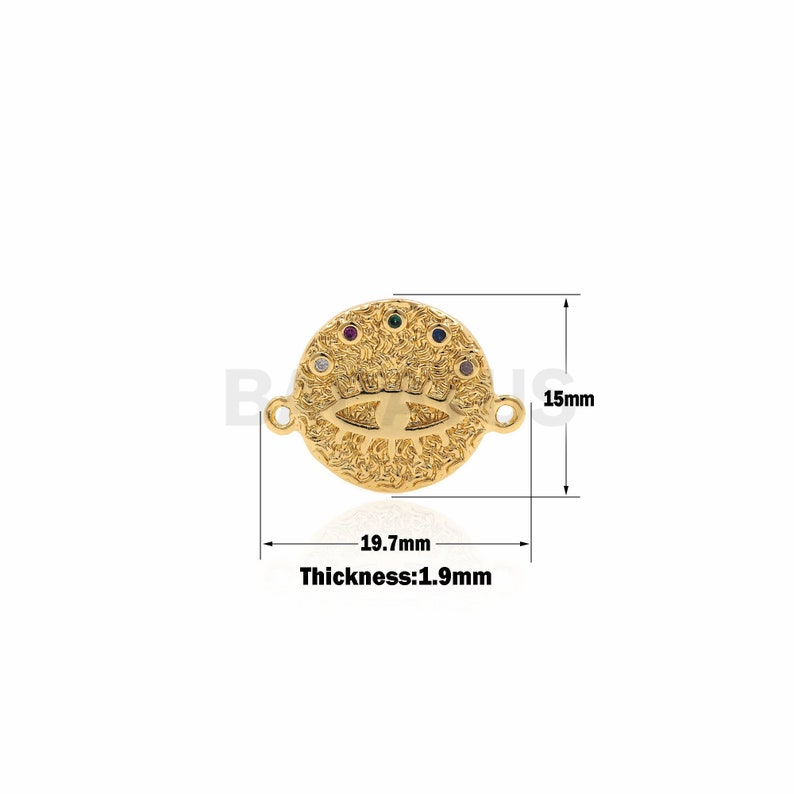 Colorful Round Evil Eye Coin,CZ Micro Pave crystal Evil Eye connectors,Gold plated Bracelet Coin 15x19.7x1.9 mm 1pcs