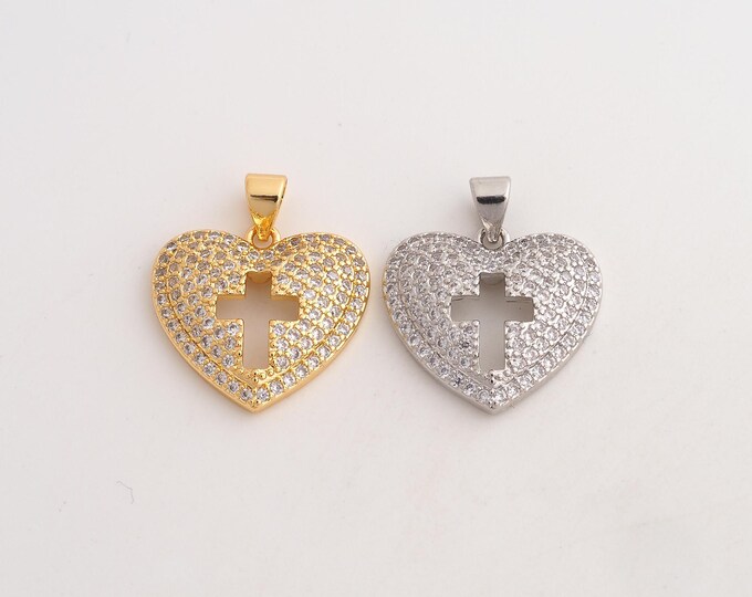 18K Gold Filled Heart Charm,Dainty Love Pendant,CZ Heart Pendant ,DIY Jewelry Supplies,24x19x6.4m