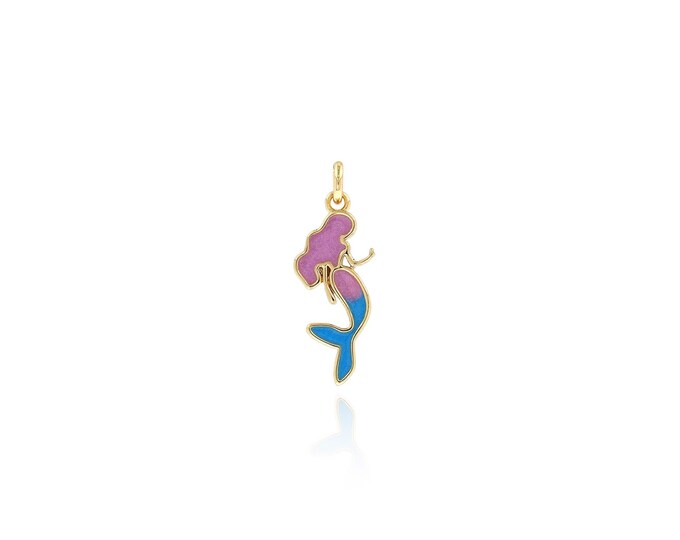 18K Gold Filled Mermaid Pendant,Gold Dainty Mermaid Charms,Simple pendant Bracelet Necklace for DIY Jewelry Making Supply,20.5x7.5x1.5mm