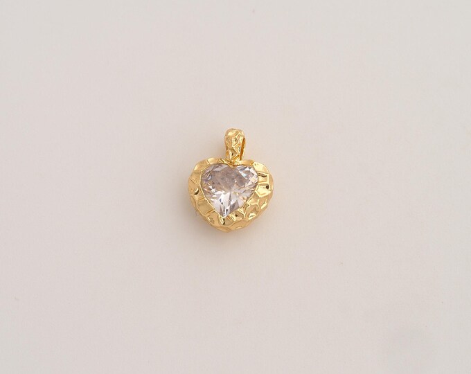 18K Gold Filled Heart Charm,Dainty Love Pendant,CZ Heart Pendant ,DIY Jewelry Supplies,13x10x4mm