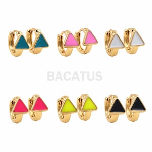 1 Pair,18K Gold Filled Triangle Enamel Earrings, Geometric Earrings, Multicolor Enamel Earrings, Daily Earrings 11x7mm