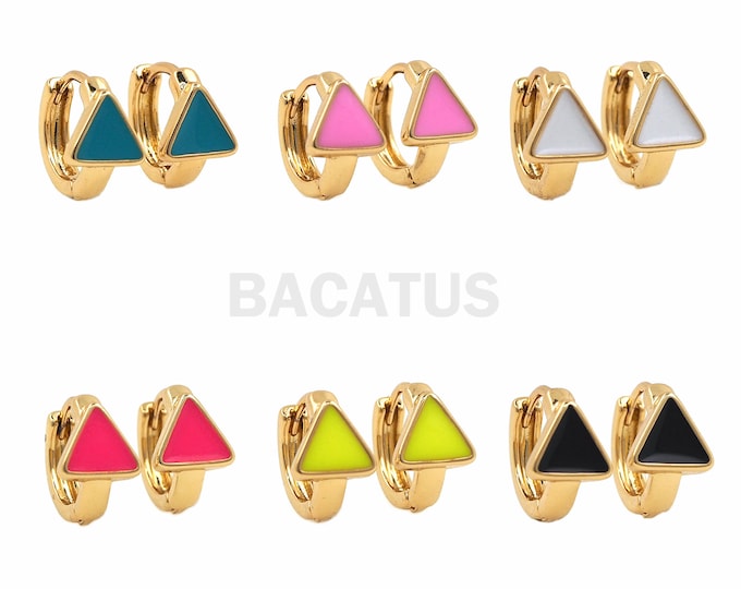 1 Pair,18K Gold Filled Triangle Enamel Earrings, Geometric Earrings, Multicolor Enamel Earrings, Daily Earrings 11x7mm