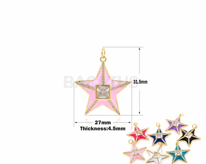 1Pcs 18K Gold-Plated Colorful Enamel Star Pendant CZ Micro-pave Five-Pointed Star Pendant Celestial Necklace Jewelry DIY Jewelry Making