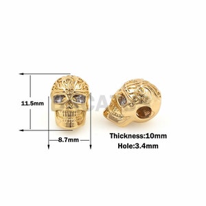1pcs Skull beads,CZ Micro Pave spacer beads,Men Bracelet Charms jewelry making 11.5x8.7x10mm