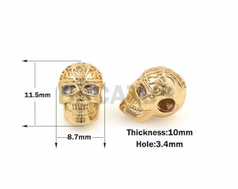 1pcs Skull beads,CZ Micro Pave spacer beads,Men Bracelet Charms jewelry making 11.5x8.7x10mm