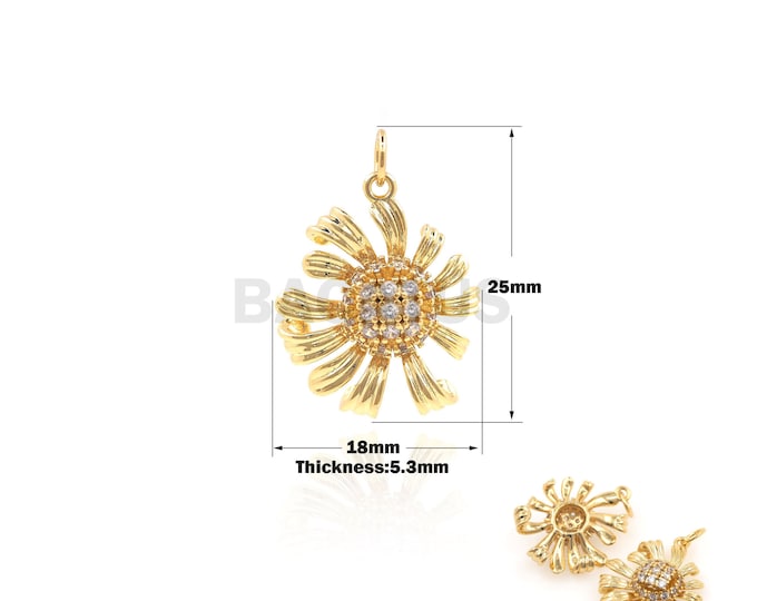 1PCS Sunflower Pendant DIY Jewelry Making Suitable for Bracelets, Necklaces, Jewelry Supplies Cubic Zirconia Plant Charm 18K 25x18x5.3mm