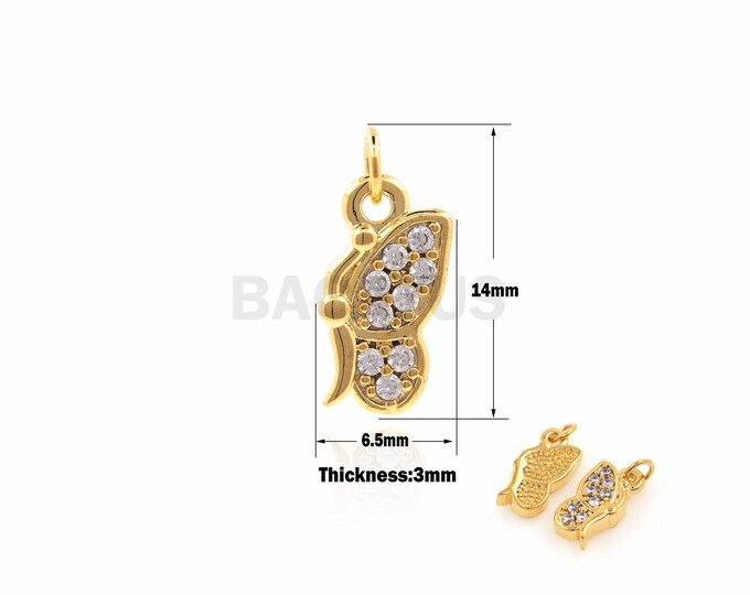 1PCS Geometric Pendant Suitable for Bracelet, Necklace, Jewelry, Butterfly Pendant, Insect Necklace, 18K Micro-Pave Gold Filling 14x6.5x3mm