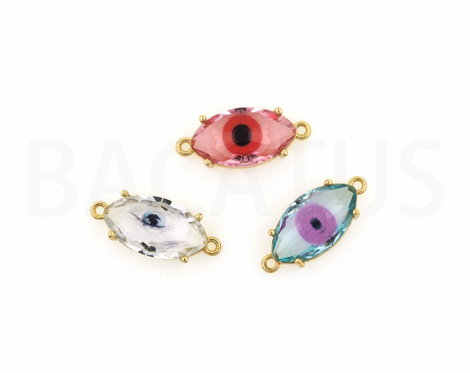 Gold Dainty CZ Eye Connector,18K Gold Filled Devil Eye Connector,Eye Connector Bracelet Necklace for DIY Jewelry Making Supply