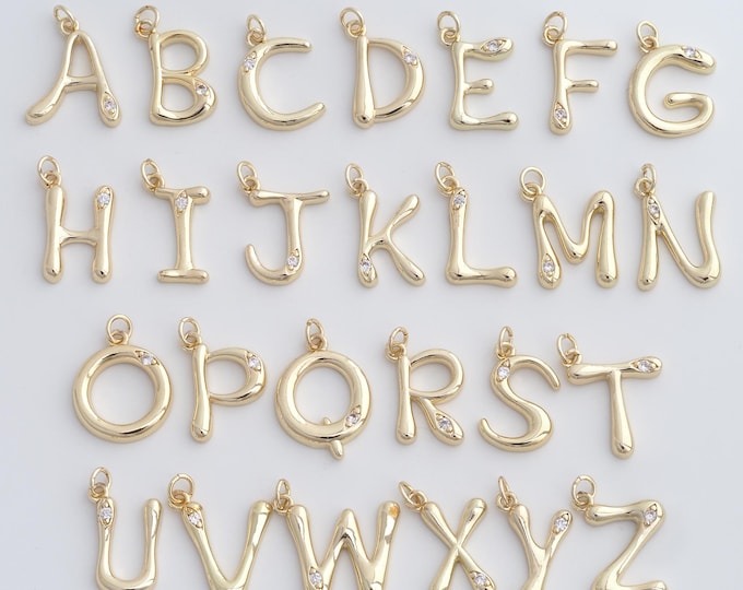 Initial Pendant,18K Gold Filled Letter Necklace, Micropavé CZ Alphabet Pendant, DIY jewelry Making Accessories,23.5x16x2.7mm