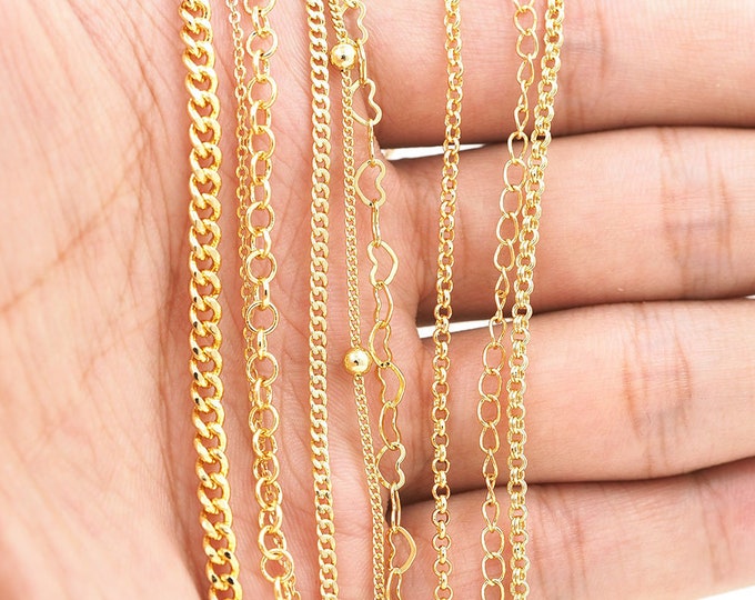 18K brass gold plated welding chain, DIY welding chain, discovery chain, semi-finished necklace and bracelet making supplies 1meter