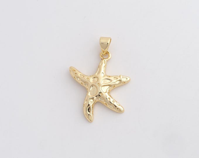 18K Gold Filled Starfish Charm, Starfish Pendant,Starfish Necklace Charm, DIY Jewelry Supplies, 30.3x21x3.3mm