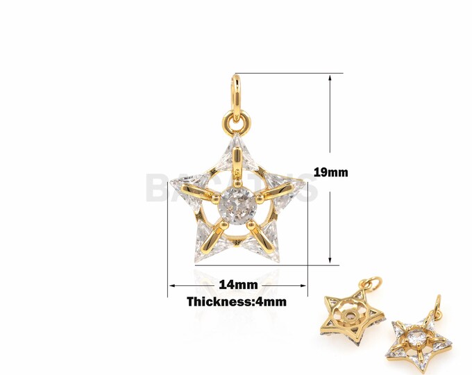 1PCS Suitable For Bracelets, Necklaces, Jewelry Products, Five-Pointed Star Pendant, CZ Charm, 18K Gold Filling, Star Charm 19x14x4mm
