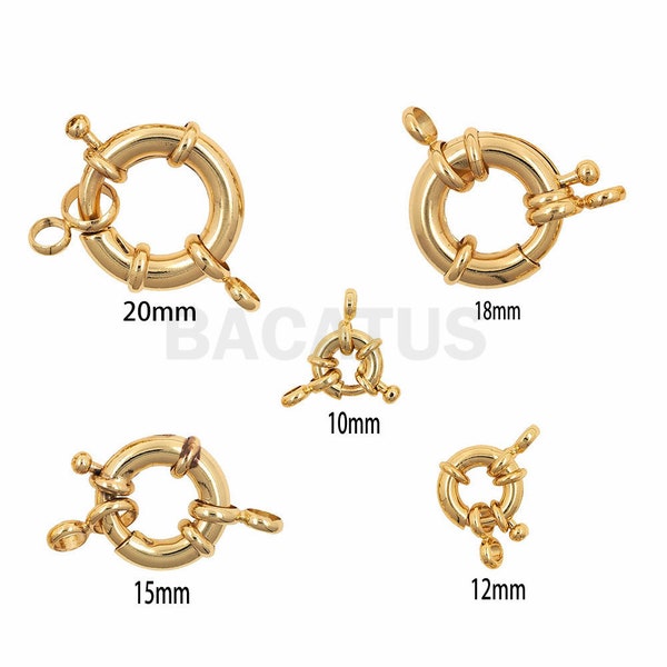 fermoir de roue, différentes tailles de boucle à ressort de roue en or rempli 18K, utilisé pour les bijoux de collier/bracelet 10mm, 12mm, 15mm, 18mm 20mm 1pcs