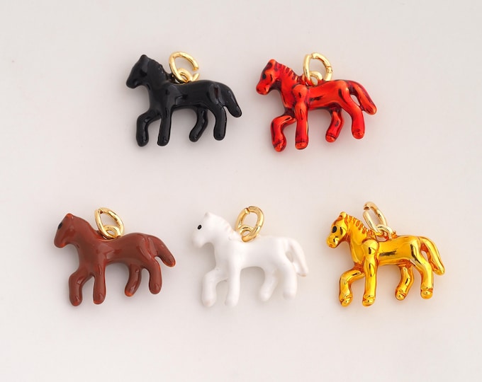 18K Gold Filled Horse Charm,Dainty Enamel Animal Pendant,Horse Pendant ,DIY Jewelry Supplies,14.7x16x4.5mm