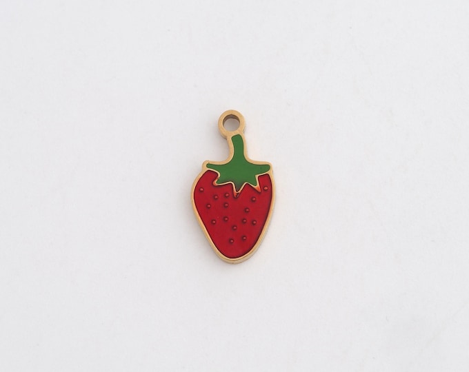 Stainless Steel Strawberry Pendant,Enamel Charms,Fruit Charm Bracelet Necklace for DIY Jewelry Making Supply,15.8x8.5x1.4mm
