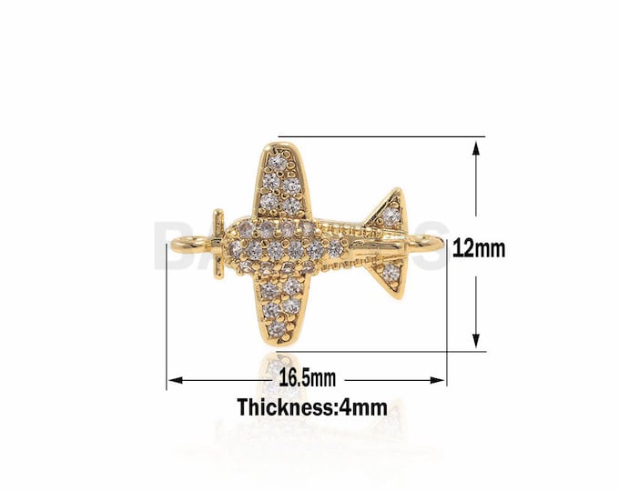 CZ gold plane charm,Aircraft Charms,Plane Pave Connector for DIY Jewelry Making  16.5x12x4mm 1pcs