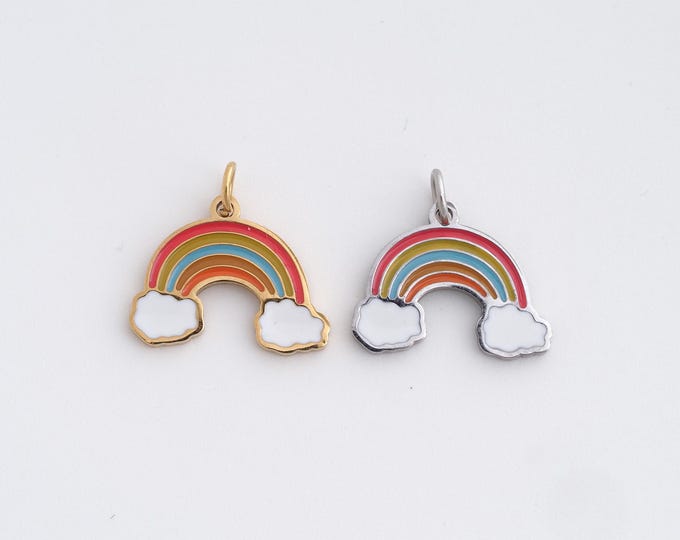 Stainless Steel Rainbow Pendant,Rainbow Charms,Enamel Rainbow Charm Bracelet Necklace for DIY Jewelry Making Supply,13.8x14x1mm
