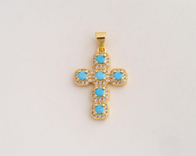 18K Gold Filled Cross Charm,Dainty Religious Pendant,CZ Christian Pendant ,DIY Jewelry Supplies,29.7x17.4x3.3mm