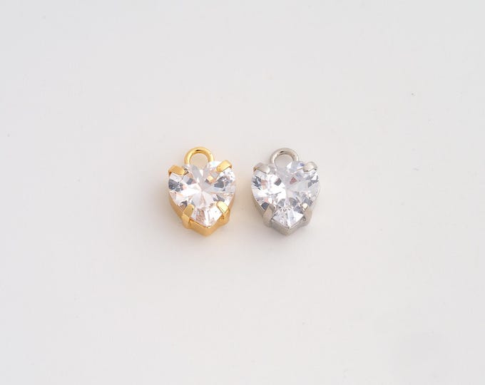 18K Gold Filled Heart Charm,Dainty Love Pendant,CZ Heart Pendant ,DIY Jewelry Supplies,11.4x8.2x5mm
