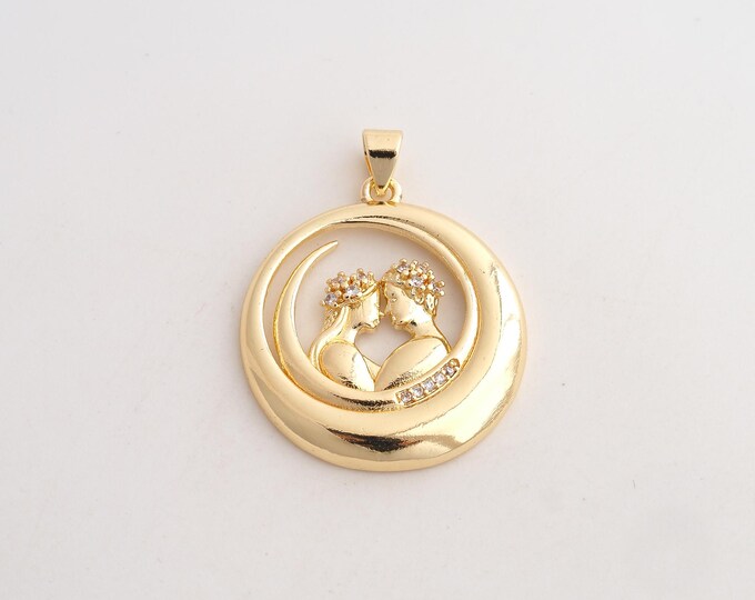 18K Gold Filled Couple Charm,Dainty Lover Pendant,CZ Couple Pendant ,DIY Jewelry Supplies,32.6x25x3mm
