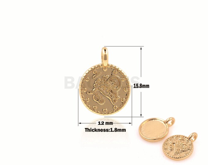 1PCS Ottoman Pendant, Round Ottoman Necklace, Ottoman Charm, Round flat Coin,Gold Plated Findings 15.8x12x1.8mm