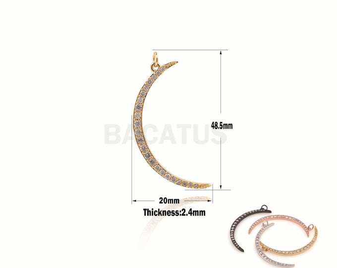 1pcs Micro-Pave Large Moon Pendant, Crescent-Shaped Necklace, CZ Crescent-Shaped Pendant, Moon Charm, Simple Necklace 48.5x20x2.4mm