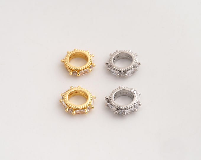 Gold Round Flat Beads, 18K Gold Filld CZ Large Hole Beads,for Jewelry Making Supplies,10.5x3mm Hole 6mm