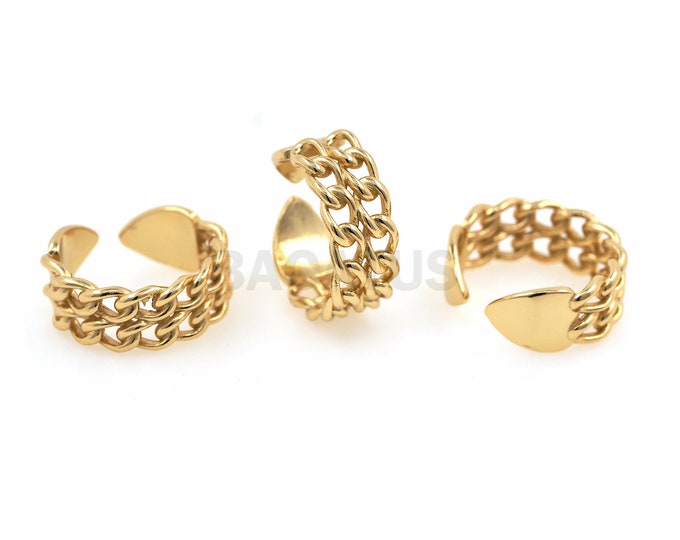 1PCS 18K Gold Filled Double Row Chain Ring Hollow Cuban Chain Ladies Ring Jewelry Exquisite Ring