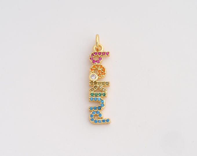 18K Gold Filled Letter Charm, Micropavé CZ Bekind Pendant,Letter Necklace Charm, DIY Jewelry Supplies, 28.4x6.5x2.2mm