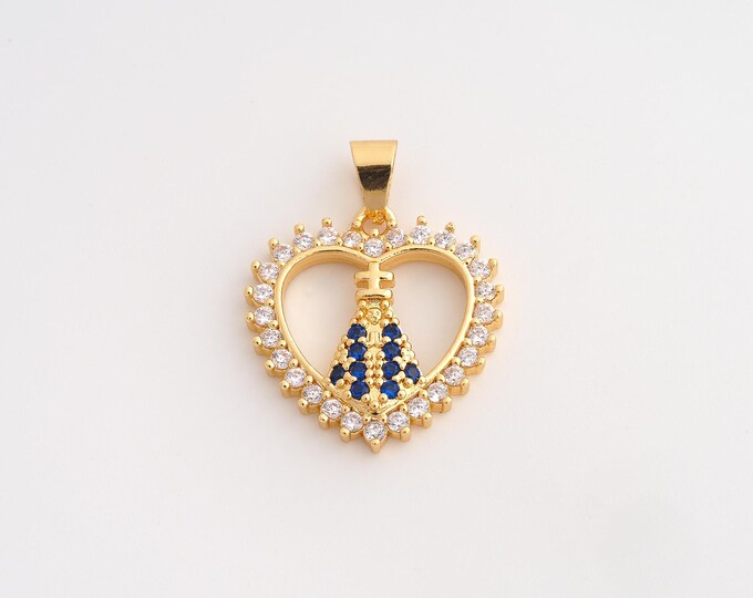 18K Gold Filled Heart Pope Charm,Dainty Religious Pendant,CZ Christian Pendant ,DIY Jewelry Supplies,27.5x21.5x3.4mm