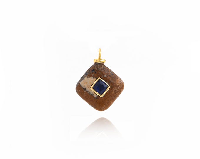 Natural Stone Pendant,18K Gold Filled Natural Stone Necklace,Square Shaped Pendant,DIY jewelry Making Accessories,21.5x16.5x7mm