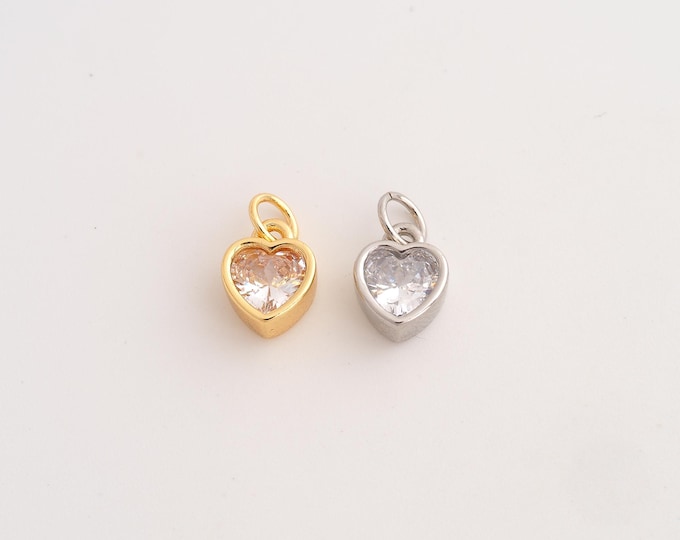 18K Gold Filled Heart Charm, Micropavé CZ Love Pendant,Heart Necklace Charm, DIY Jewelry Supplies, 13x7.7x4.3mm