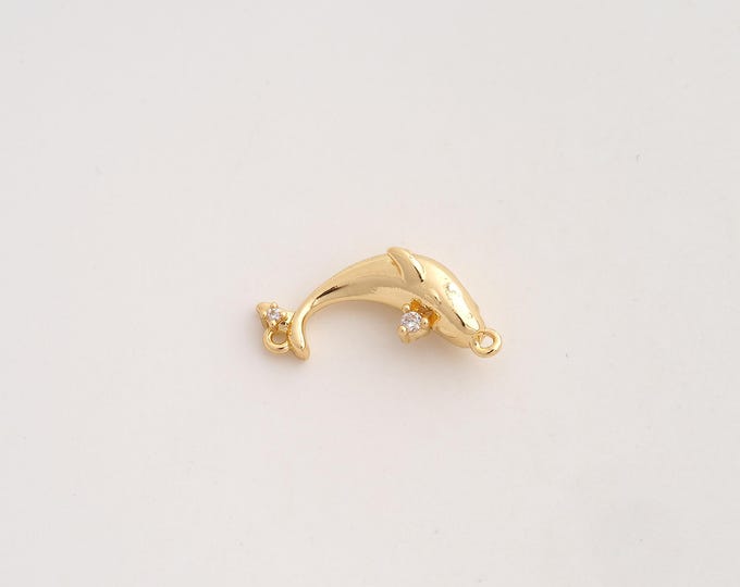 18K Gold Filled Dolphin Charm, Micropavé CZ Marine Life Pendant,Dolphin Necklace Charm, DIY Jewelry Supplies, 19x10x5.2mm
