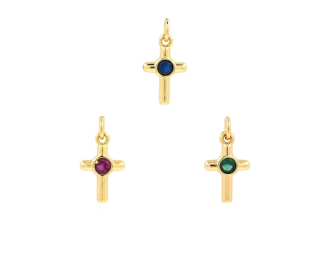18K Gold Filled Cross Pendant,Gold Dainty Religion Charms,CZ Christian Charm Bracelet Necklace for DIY Jewelry Making Supply