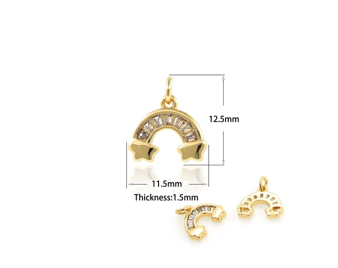 1PCS Copper Gilded Rainbow-Shaped White Zircon Pendant DIY Handmade Material Accessories Pendant Jewelry Supply Star Charm 11.5x12.5x1.5mm