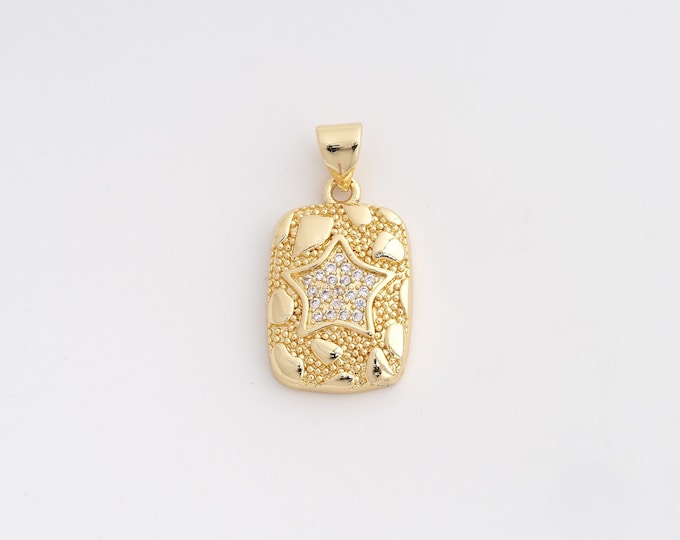 18K Gold Filled Star Charm, Micropavé CZ Celestial Pendant,Starburst Necklace Charm, DIY Jewelry Supplies, 24.5x13x3mm
