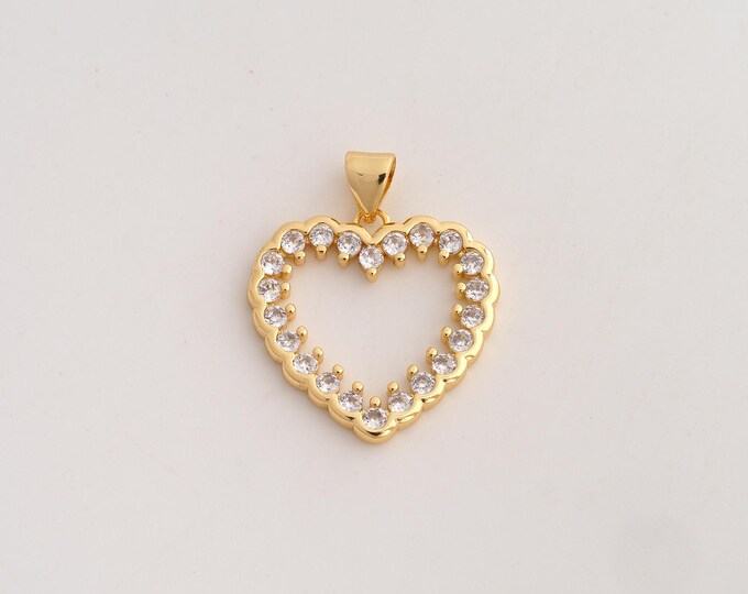 18K Gold Filled Heart Charm,Dainty Love Pendant,CZ Heart Pendant ,DIY Jewelry Supplies,26x21x2mm