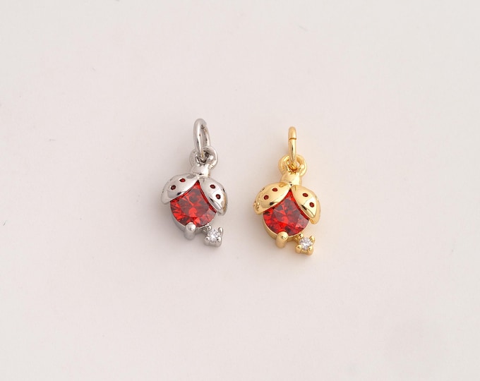 18K Gold Filled Ladybug Charm,Dainty Insect Pendant,CZ Ladybug Pendant ,DIY Jewelry Supplies,14.5x7.7x4mm