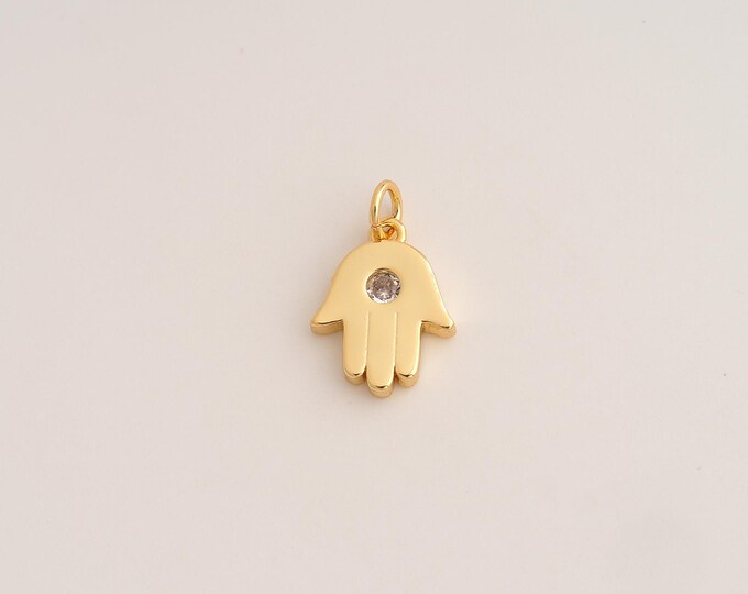 5 pcs 18K Gold Filled Hamsa Hand Charm,Dainty Fatima Pendant,CZ Hamsa Pendant ,DIY Jewelry Supplies,19x12.2x2.8mm