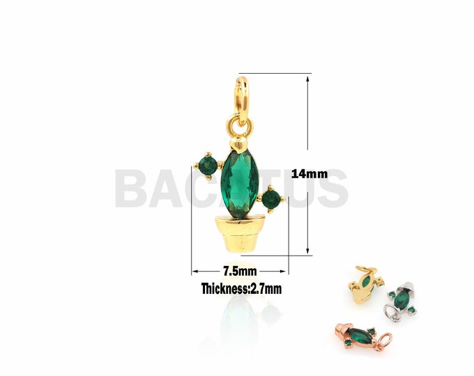 1PCS Micro-Pave Green Cactus Necklace, Cactus Charm, Plant Pendant, Suitable For Jewelry Making Accessories 14×7.5×2.7mm