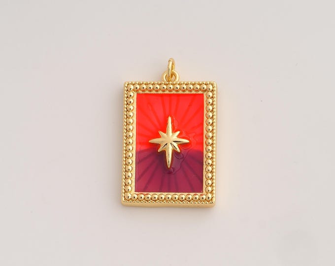 18K Gold Filled Polaris Charm,Dainty Enamel Celestial Pendant,Starburst Pendant ,DIY Jewelry Supplies,32.4x19.2x4mm
