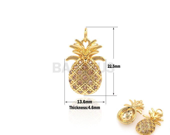 1PCS Pineapple Pendant Pineapple Necklace, Fruit Necklace, DIY Jewelry Micro-pave Filled Gold Fruit Charm Pineapple Charm 22.5x13.6x4.6mm
