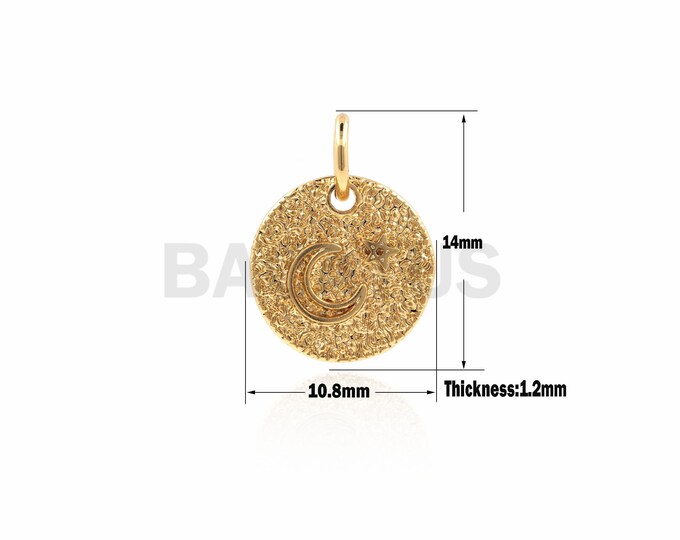 1PCS Crescent Star Star Pendant, Gold Pendant, Round Star And Moon Pendant, Moon Star Celestial Jewelry 14x10.8x1.2mm