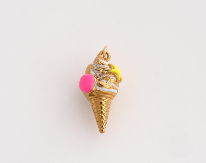 Stainless Steel Ice Cream Pendant,Enamel Dessert Charms,Ice Cream Charms for DIY Jewelry Making Supply,24.3x11x9.5mm