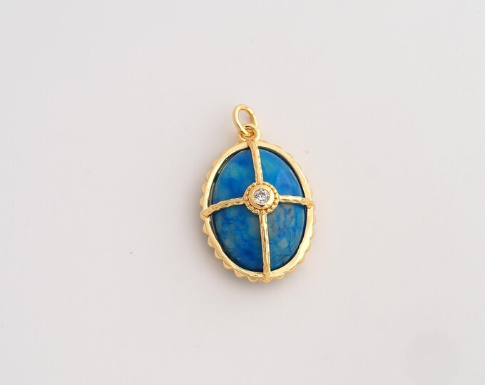18K Gold Filled Natural Stone Charm,Dainty Energy Stone Pendant,Oval Stone Pendant ,DIY Jewelry Supplies,25.8x16x7.8mm