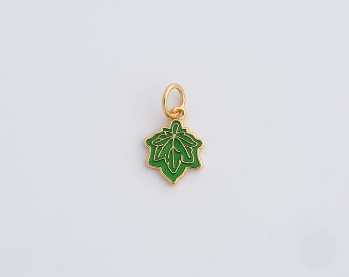 Enamel Leaf Necklace, Plant Pendant, 18K Gold Filled Leaf Charm,Plant Charm, DIY Jewelry Supplies, 14.7x8.6x1mm