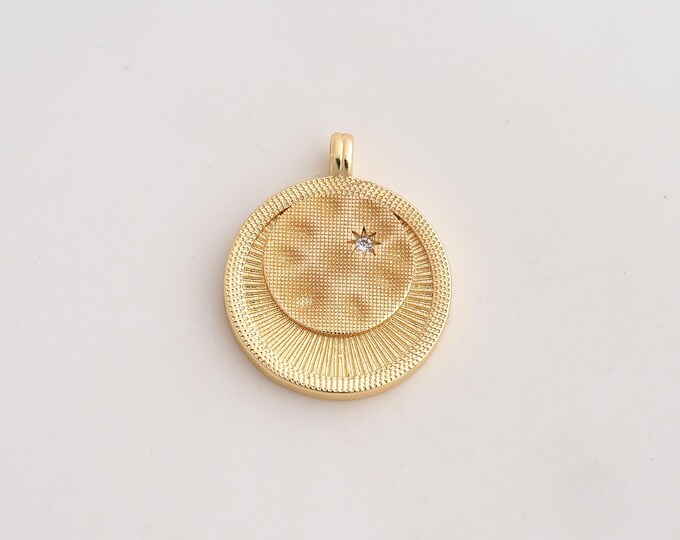 18K Gold Filled Round Sun Charm,Dainty Celestial Pendant,CZ Sunburst Pendant ,DIY Jewelry Supplies,27.6x22.6x2.6mm