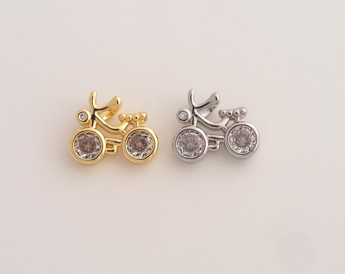 18K Gold Filled Bicycle Charm,Dainty Bicycle Pendant,CZ Bicycle Pendant ,DIY Jewelry Supplies,13.3x15.7x3.4mm